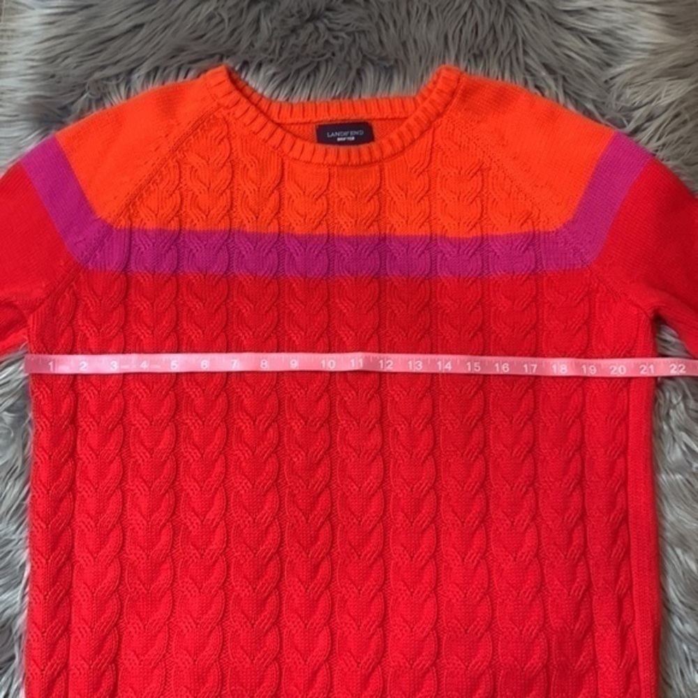 Lands’ End Drifter cotton cable color block sweater XL 18 - Picture 4 of 7